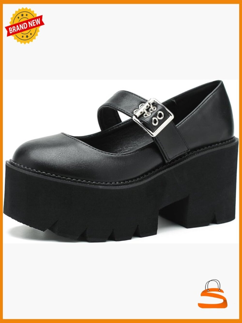 Platform Mary Janes, Chunky Heels, Round Toe Lug Sole, Buckle Strap